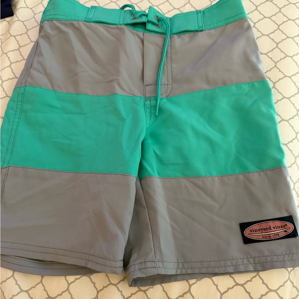 Vineyard Vines Boys Green and Gray Swim Shorts
